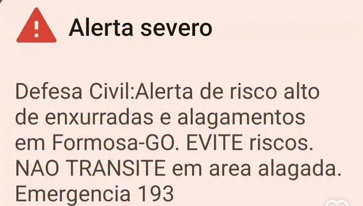 Defesa Civil emite alerta de enxurradas e alagamentos em Formosa